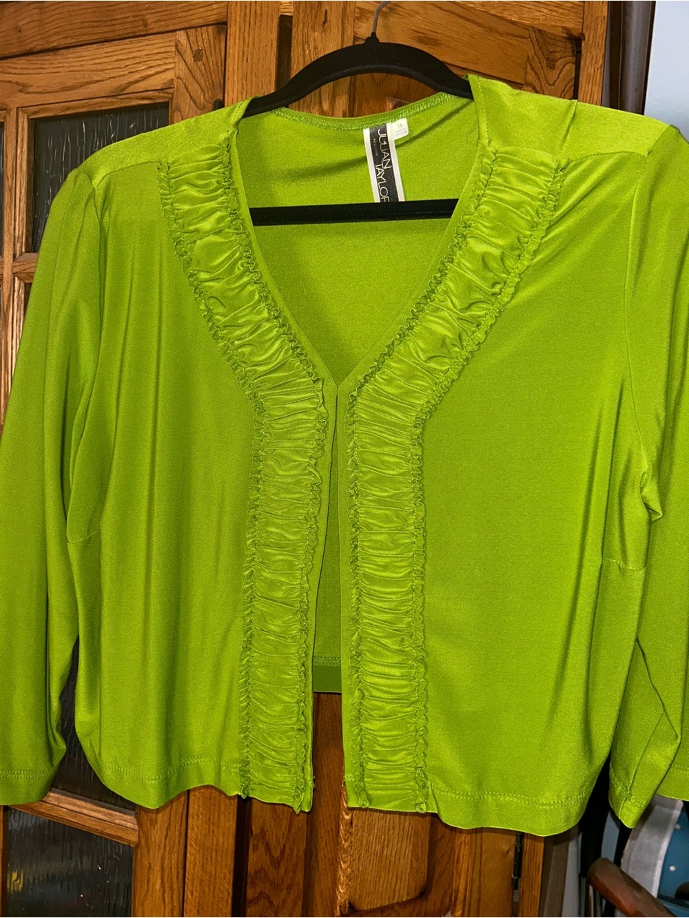 Julian Taylor Lime Green Ruffle-Trim Open Cardigan